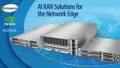 Three silver rack servers against a blue background with technology logos and AI RAN Solutions text